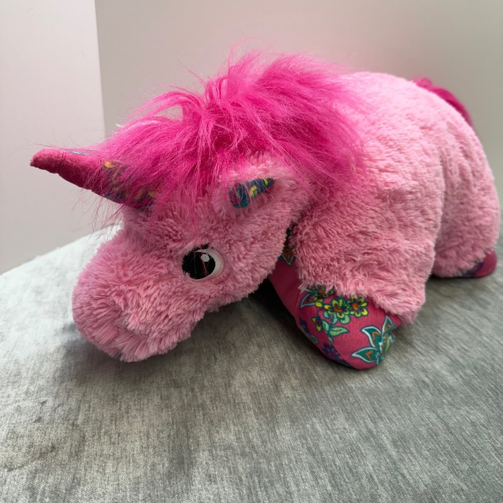 Pillow Pets Magical Unicorn Pink Plush Stuffed Animal Floral Paisley Large 18"